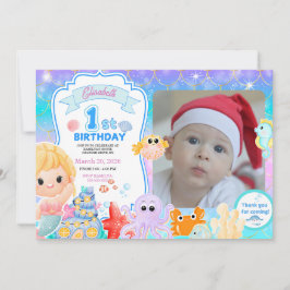 Fairy First Purple Sea Photo 1st Birthday Einladung