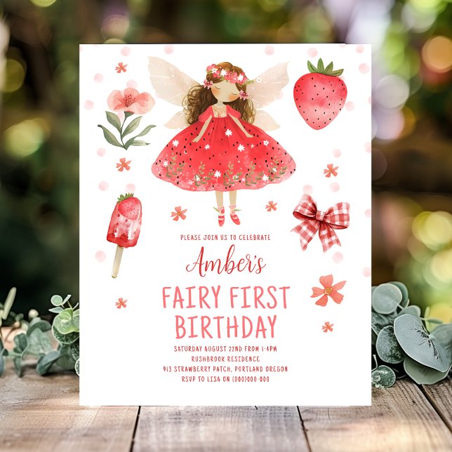 Fairy First Strawberry Budget Geburtstag Einladung (Von Creator hochgeladen)