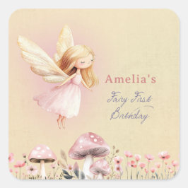 Fairy First Theme Girl's 1st Birthday Party Custom Quadratischer Aufkleber
