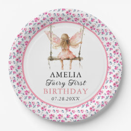 Fairy First Watercolor Floral Girls 1. Geburtstag Pappteller