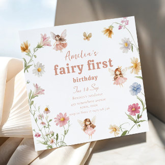 Fairy First Watercolor Widflower Girls Geburtstag Einladung