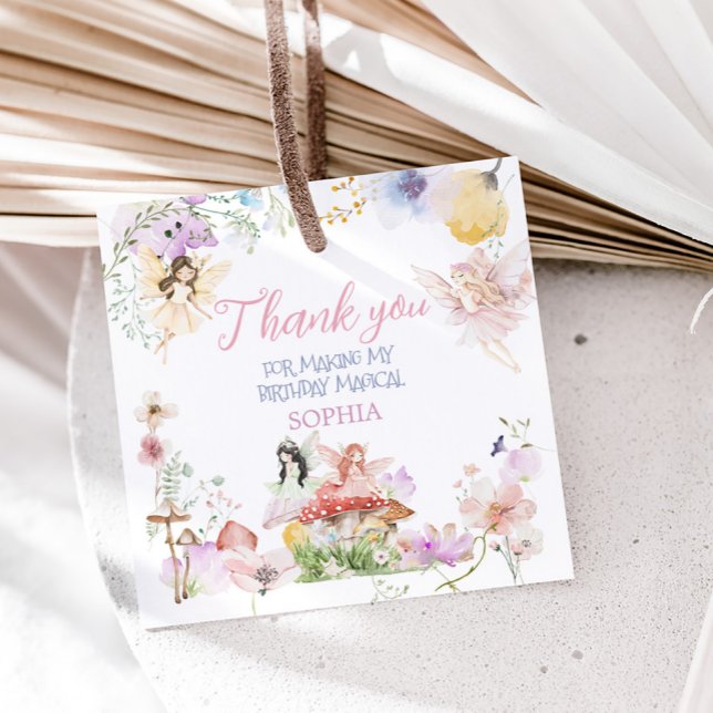 Fairy First Whimsical Birthday Party Square Geschenkanhänger (Whimsical Fairy First Birthday Party Square Favor Tags)