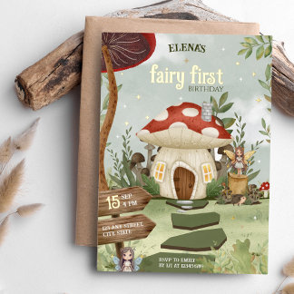 Fairy First Whimsical Forest Mushroom 1. Geburtsta Folieneinladung
