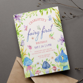 Fairy First Whimsical Watercolor Forest Birthday Einladung