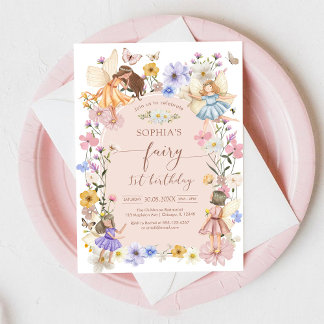 Fairy First Wildflower 1st Birthday Invitation Einladung