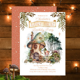 Fairy First Woodland Animals Mushroom 1st Birthday Folieneinladung