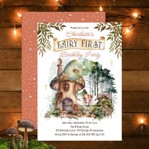 Fairy First Woodland Animals Pilz 1. Geburtstag Einladung
