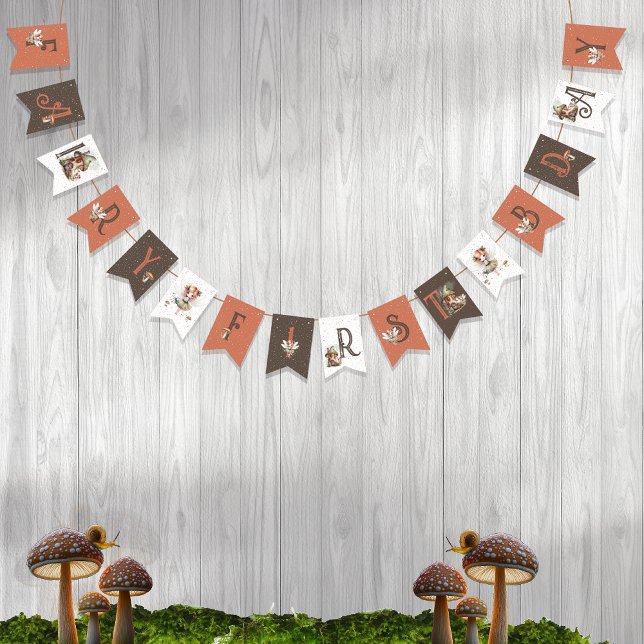 Fairy First Woodland Animals Pilz 1. Geburtstag Wimpelkette (Fairy First Woodland Animals Mushrooms Girl's 1st Birthday Party Bunting Banner)