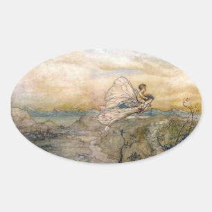 Fairy fliegt mit Kinderaufkleber ab Ovaler Aufkleber