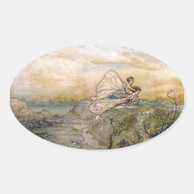 Fairy fliegt mit Kinderaufkleber ab Ovaler Aufkleber (Vorderseite)