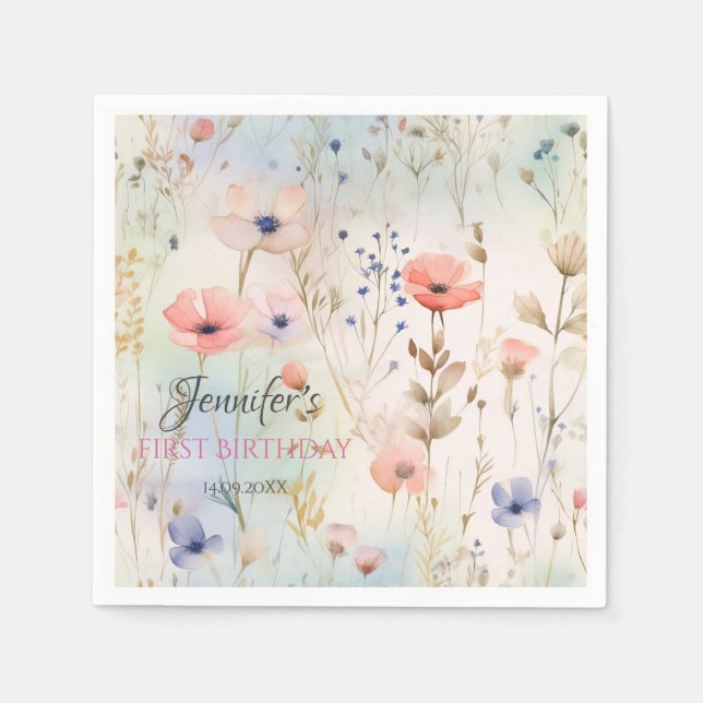 Fairy Floral Birthday Napkins Serviette (Vorderseite)