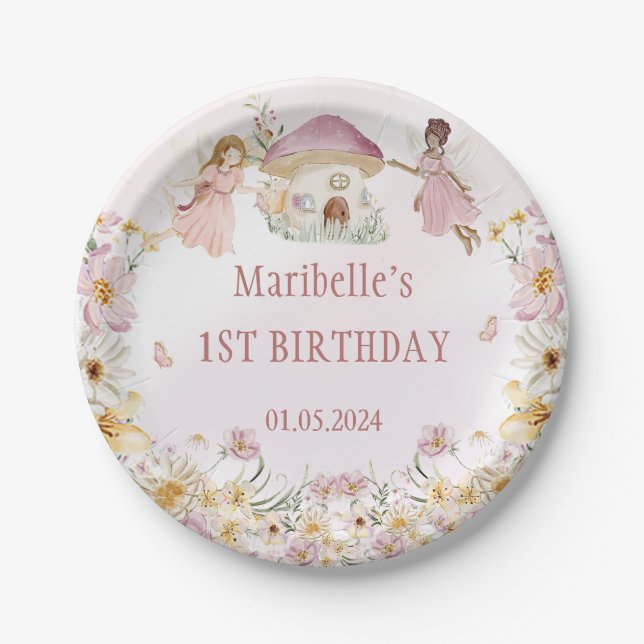 Fairy Floral Girl Birthday Party Pappteller (Vorderseite)