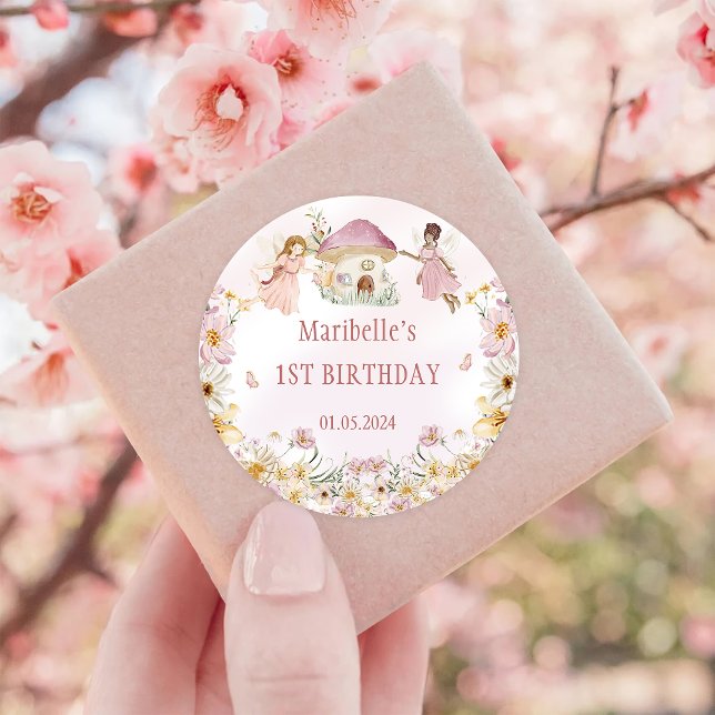 Fairy Floral Girl Birthday Party Runder Aufkleber (Von Creator hochgeladen)