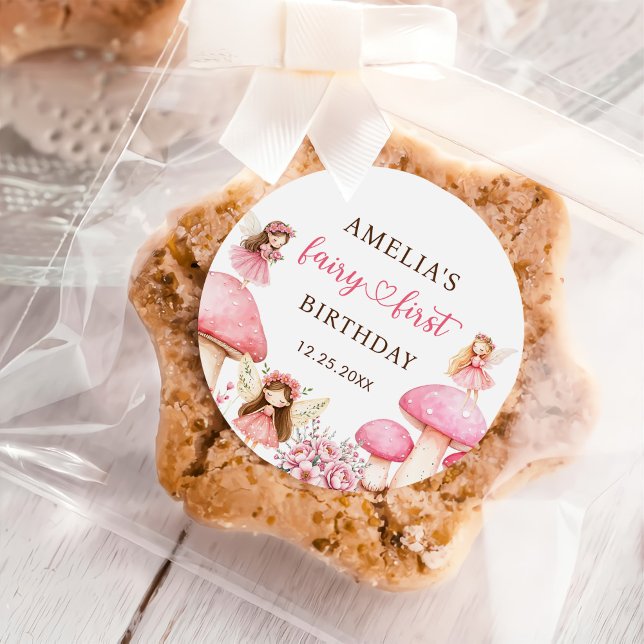 Fairy Floral Girls 1st Birthday Party Runder Aufkleber (Von Creator hochgeladen)
