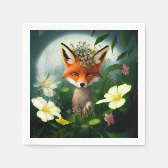 Fairy Fox Blume Decoupage Serviette (Vorderseite)