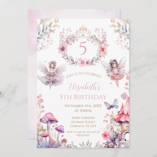 Fairy Garden Birthday Party Invitation Einladung (Vorne/Hinten)
