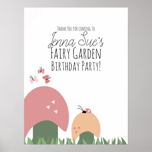 Fairy Garden Mushrooms Ladybugs Butterflies Poster (Vorne)