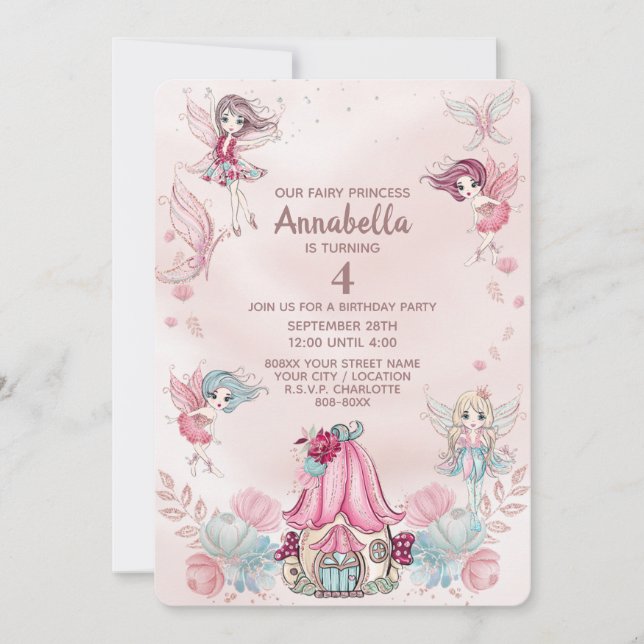 Fairy Garden Niedlich Glitzer Fairies and House Einladung (Vorderseite)
