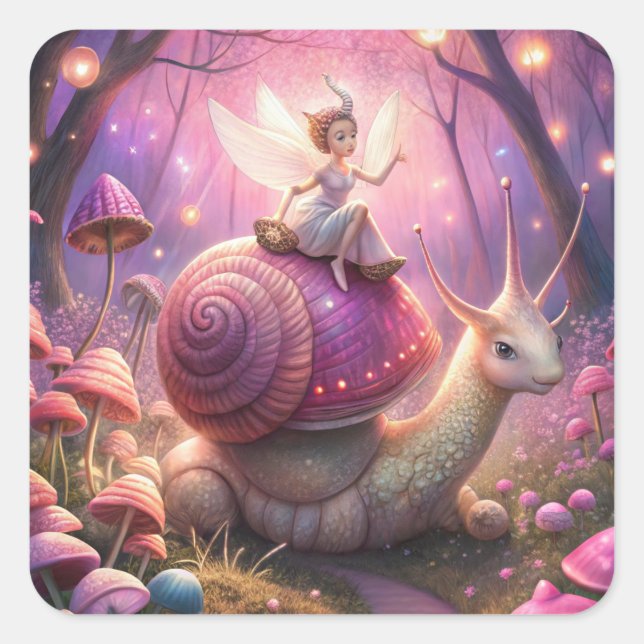Fairy Garden Snail Quadratischer Aufkleber (Vorderseite)