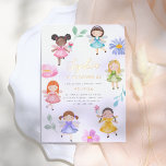 Fairy Garden Watercolor Giro del Malcantone Folieneinladung<br><div class="desc">Fügen Sie Ihren Geburtstagsfeierlichkeiten Glanz mit Goldfolie, Silber oder Rose! Feiern Sie Ihren großen Tag mit dieser Märchenfeier. Dieses Design zeigt den Namen des Geburtstagsmädchens und die Geburtstagsdetails in einem Rahmen von 6 Märchenfreunden in hellen, farbenfrohen Kleider, umgeben von handillustrierten Blume und Blätter. Die Karten kehren zu einem lila Blumenmuster...</div>