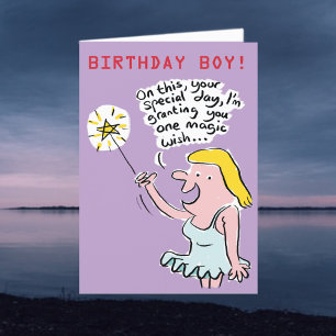 Fairy gewährt einen magischen Wunsch. Rude Birthda Feiertagskarte