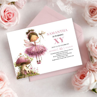 Fairy Girl 1. Geburtstag Roségoldene Florale Einla Einladung