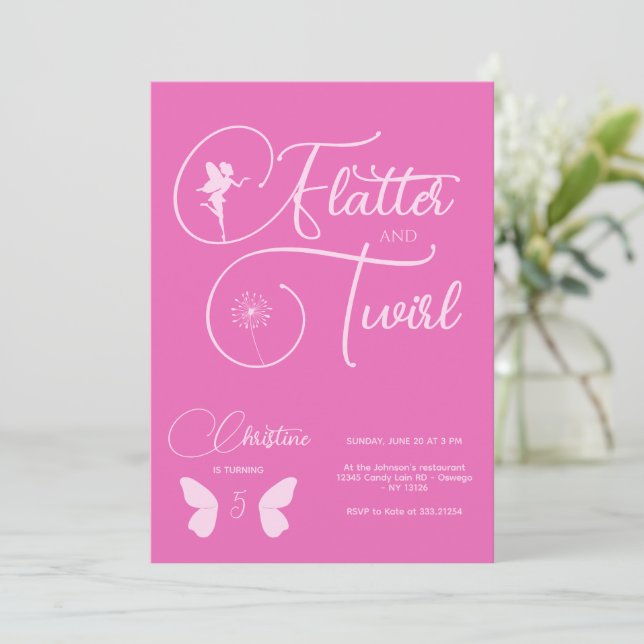 Fairy Girl Birthday Minimalistisch Simple Modern Einladung (Stehend Vorderseite)