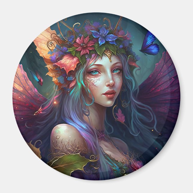Fairy Girl Fantasy Art Button Magnet (Vorne)