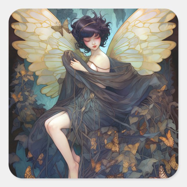 Fairy Girl Fantasy Art Quadratischer Aufkleber (Vorderseite)