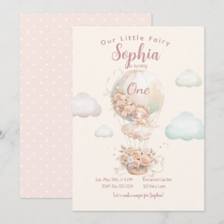 Fairy Girl Hot Air Ballon Erster Geburtstag Einladung