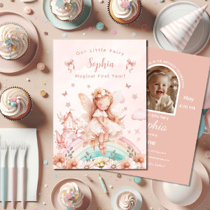 Fairy Girl Magical Teapot Rainbow Foto Geburtstag Einladung