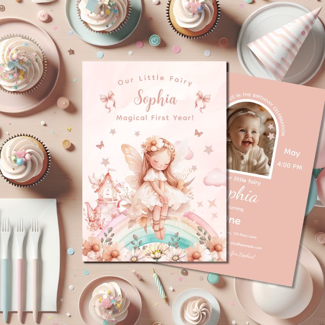 Fairy Girl Magical Teapot Rainbow Foto Geburtstag Einladung (Von Creator hochgeladen)