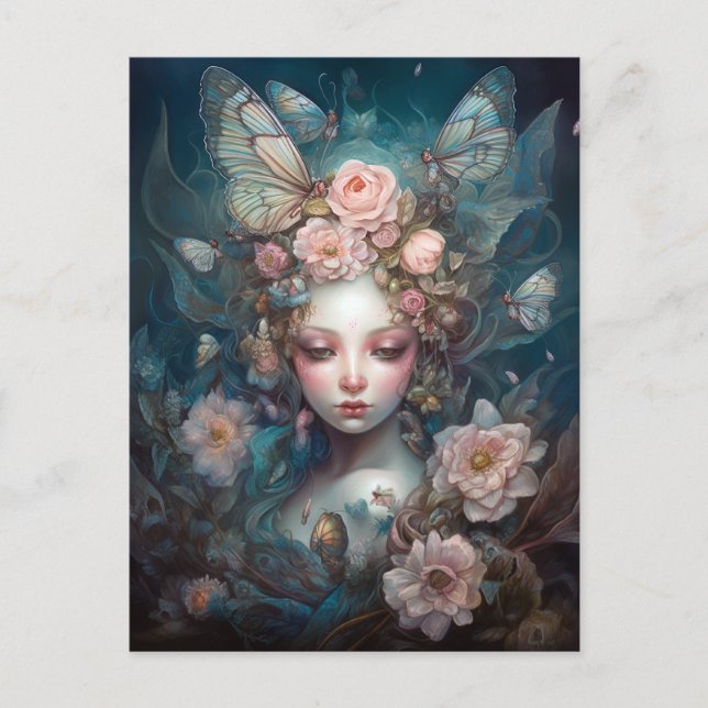 Fairy Girl Pink Blue Fantasy Art Postkarte (Vorderseite)