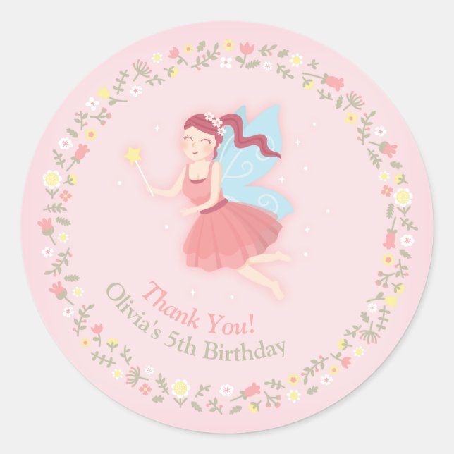 Fairy Girl Spring Floral Pink Danke Sticker (Vorderseite)