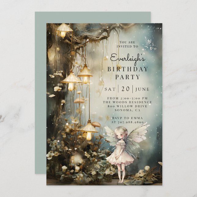 Fairy Girls Geburtstagsparty Einladung (Vorne/Hinten)