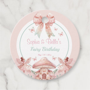 Fairy Girls Mushroom House Ribbon Twins Geburtstag Geschenkanhänger