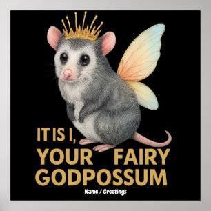 Fairy Godpossum Niedlich Opossum mit Kronen und Fl Poster