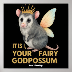 Fairy Godpossum Niedlich Opossum mit Kronen und Fl Poster