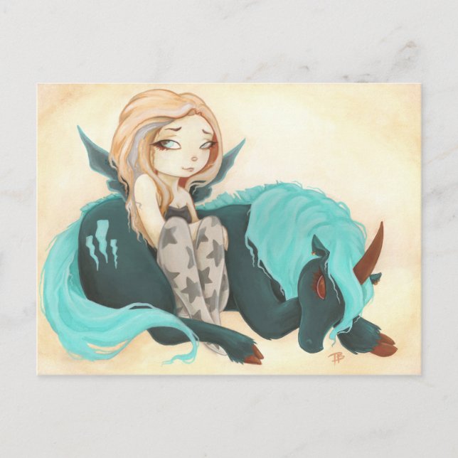 FAIRY GOTH UNICORN storm lightning Postkarte (Vorderseite)