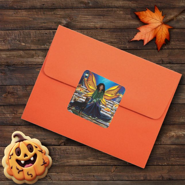 Fairy Guardian Doberman Dog Quadratischer Aufkleber (Von Creator hochgeladen)