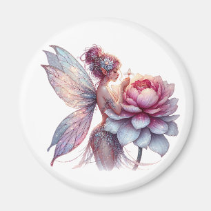 Fairy hält eine übergroße Blume Magnet