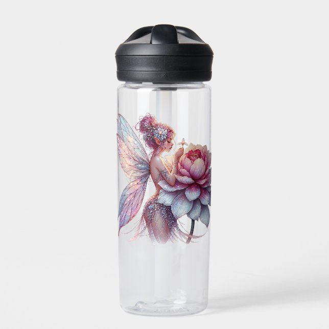 Fairy hält eine übergroße Blume Personalisiert Trinkflasche (Vorderseite)