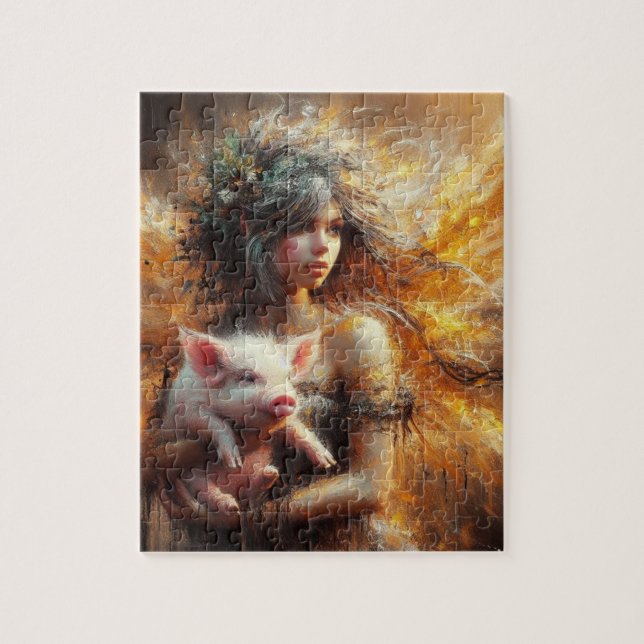 Fairy Holding a Young Pig Puzzle (Vertikal)