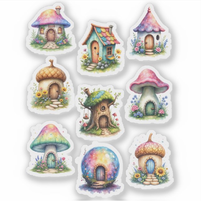 Fairy Houses Scrapbook Junk Journal Sticker Sheet (Vorderseite)