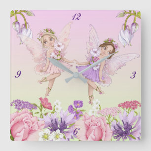Fairy Illustrations Kinderzimmer Clock Quadratische Wanduhr