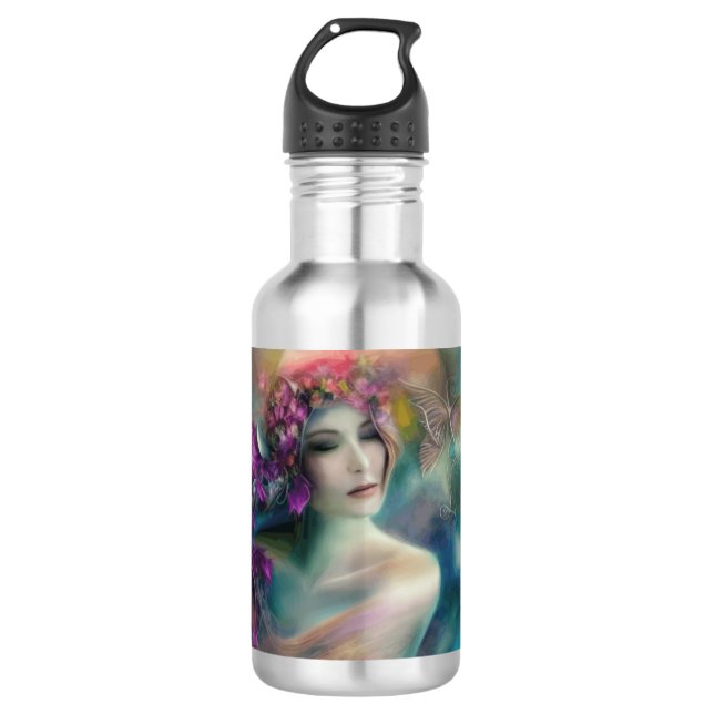 Fairy im Blumengarten Wasserfarbe Edelstahlflasche (Vorderseite)