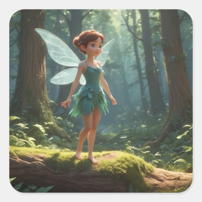 Fairy im Wald Quadratischer Aufkleber (Vorderseite)