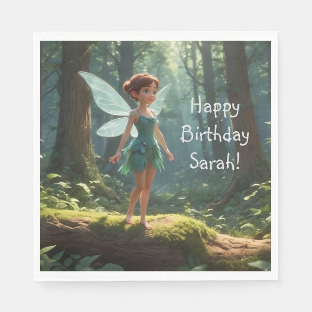 Fairy im Wald zum Geburtstag Serviette (Vorderseite)
