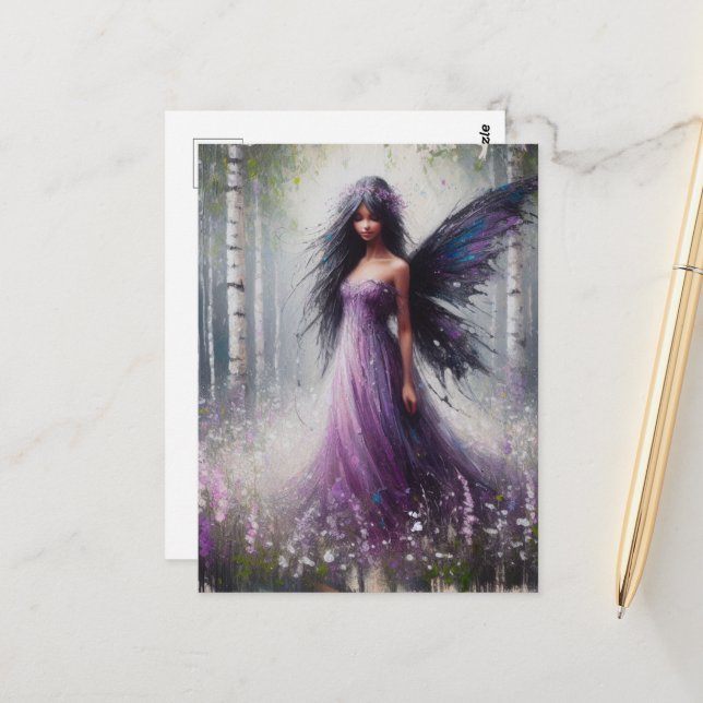 Fairy in einem Birkenwald Postkarte (Vorderseite/Rückseite Beispiel)