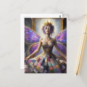 Fairy in einem gequilten Kleid, das beim Spiegel s Postkarte